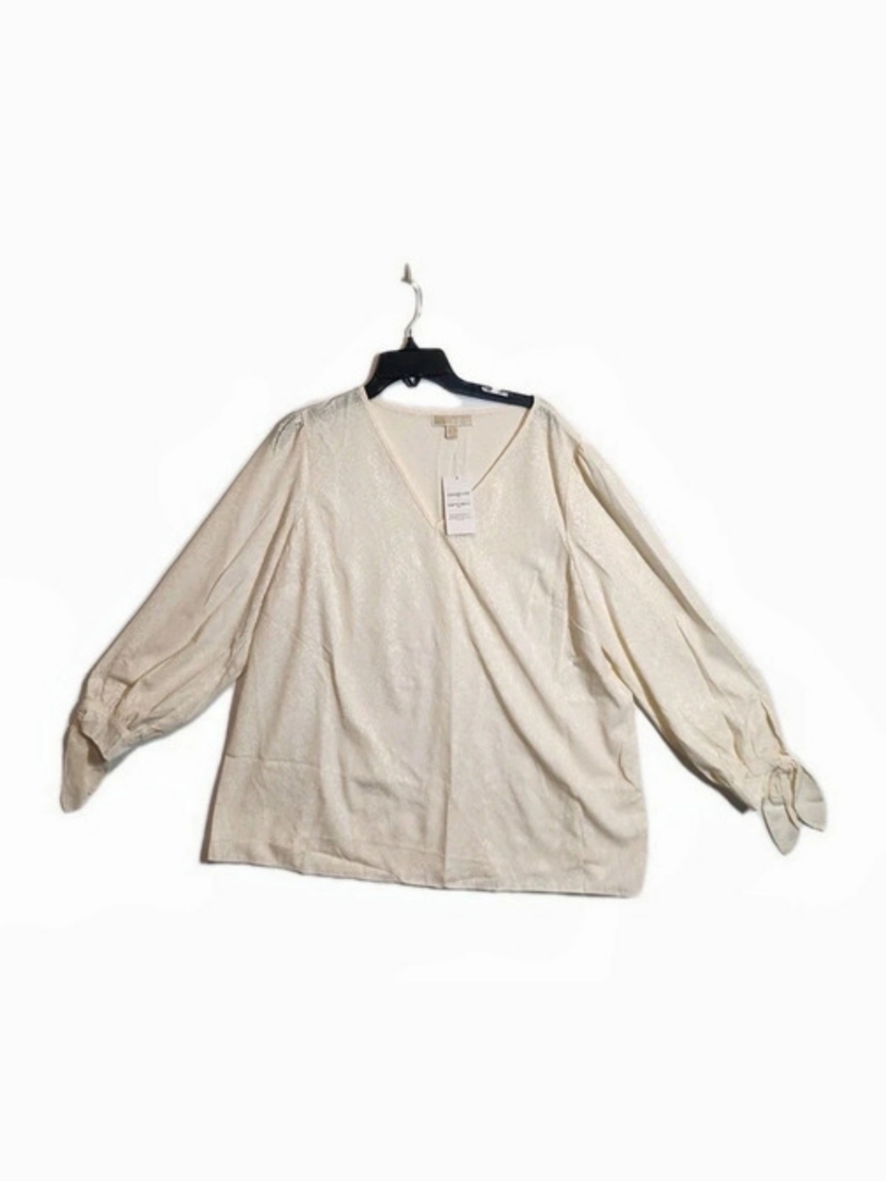 Michael Kors Womens Top Blouse Tunic Plus size 1X Bone Long Sleeves V-Neck 06